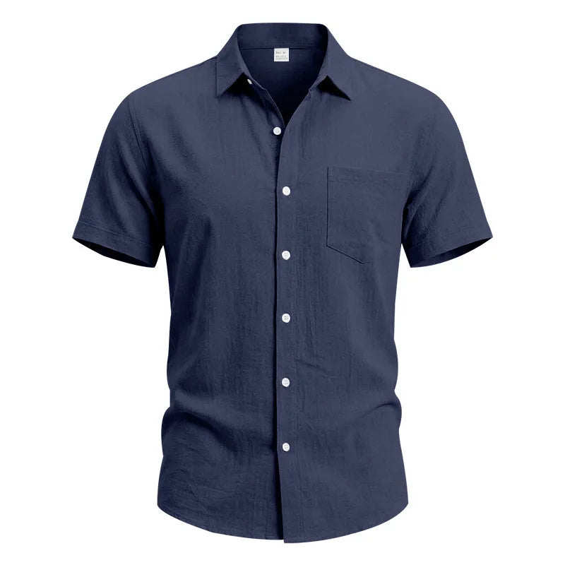 European and American Linen Top Men's Retro Casual Short-Sleeved Lapel Loose Beach Button-Up Shirt