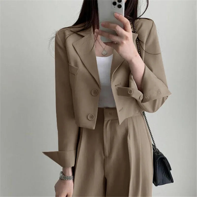 Suit Coat 2 Piece Set Women Blazer Jacket Straight Pants.