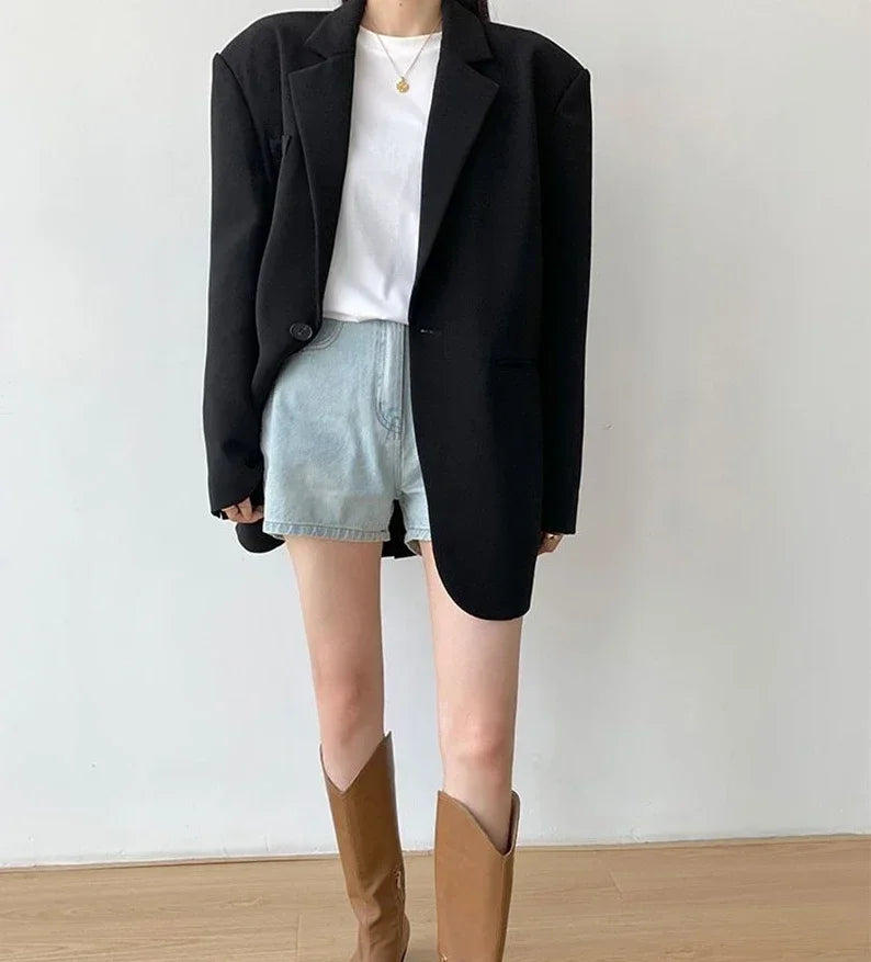 Gray Blazer Woman Black Jacket Outerwears Solid Over Clothes Coats for Women Dress Loose Long Korean Reviews Many Outdoor New In