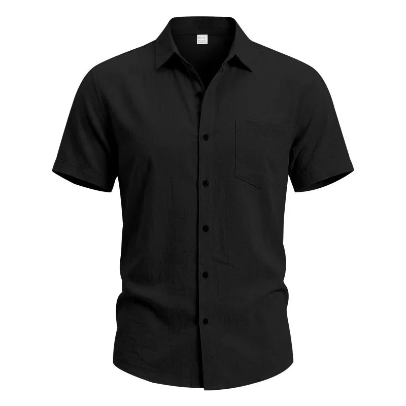 European and American Linen Top Men's Retro Casual Short-Sleeved Lapel Loose Beach Button-Up Shirt