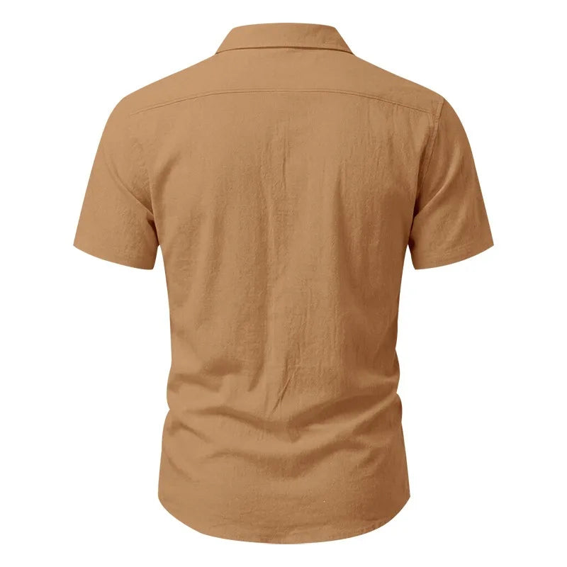 European and American Linen Top Men's Retro Casual Short-Sleeved Lapel Loose Beach Button-Up Shirt
