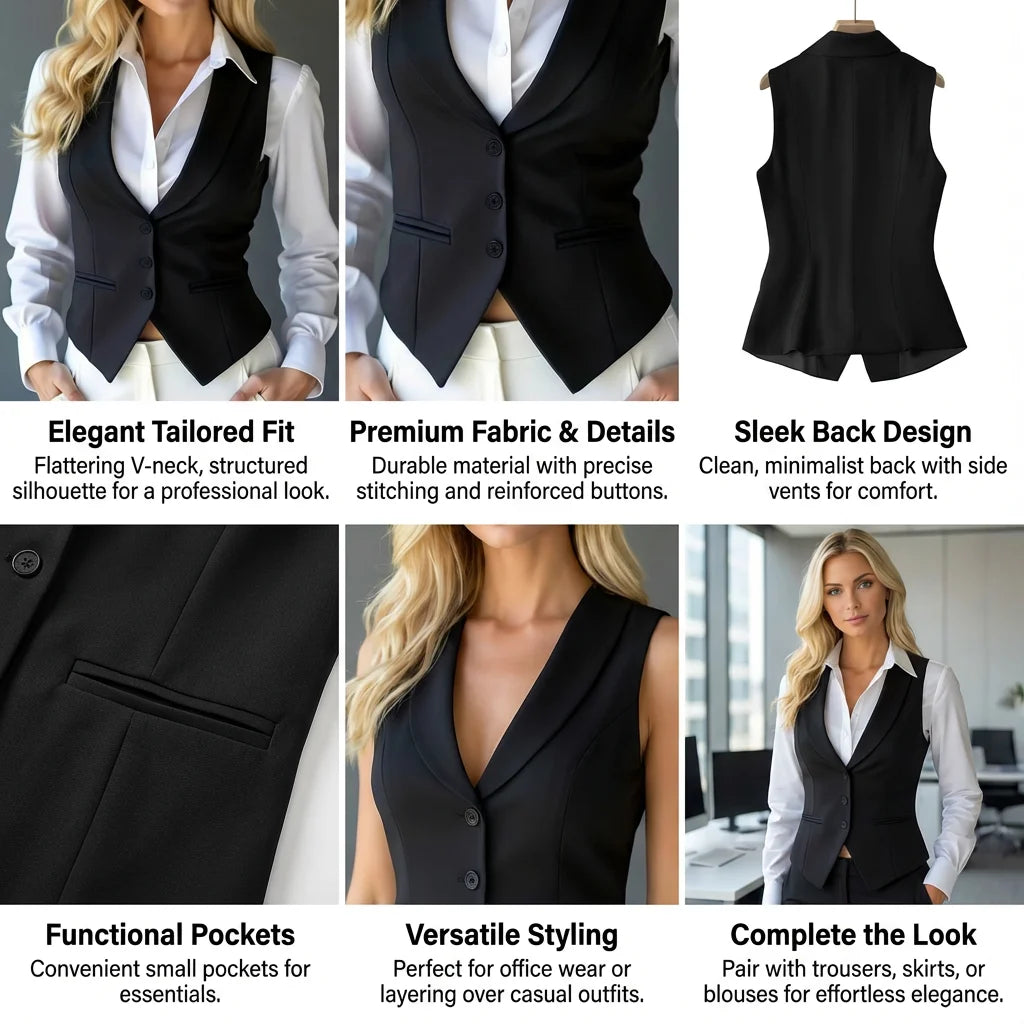 Women's Suit Waistcoat Slim Fit Sleeveless Blazer