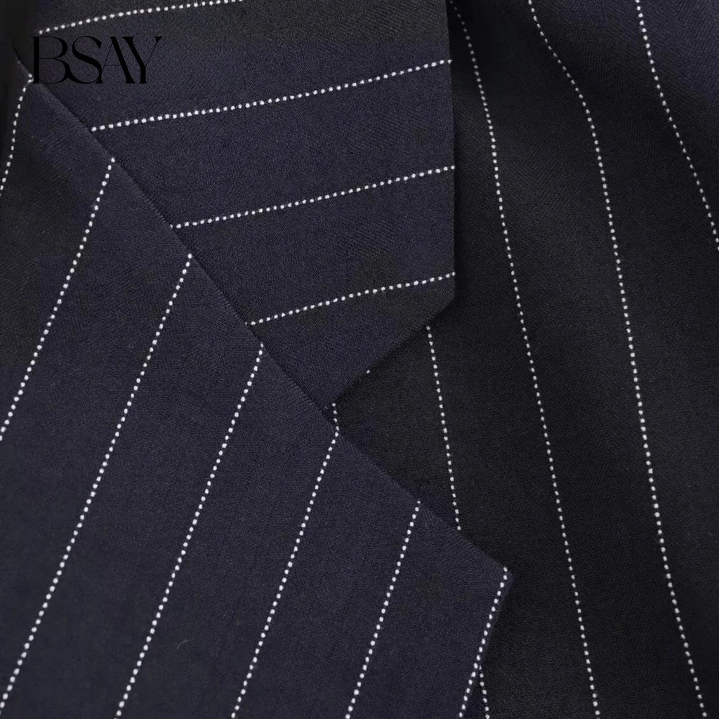 BSAY Blazers for Women Fashion Autumn Winter Loose Fine Stripes Long Sleeve Double-breasted Suits Jacket Chic Female Suit Coat