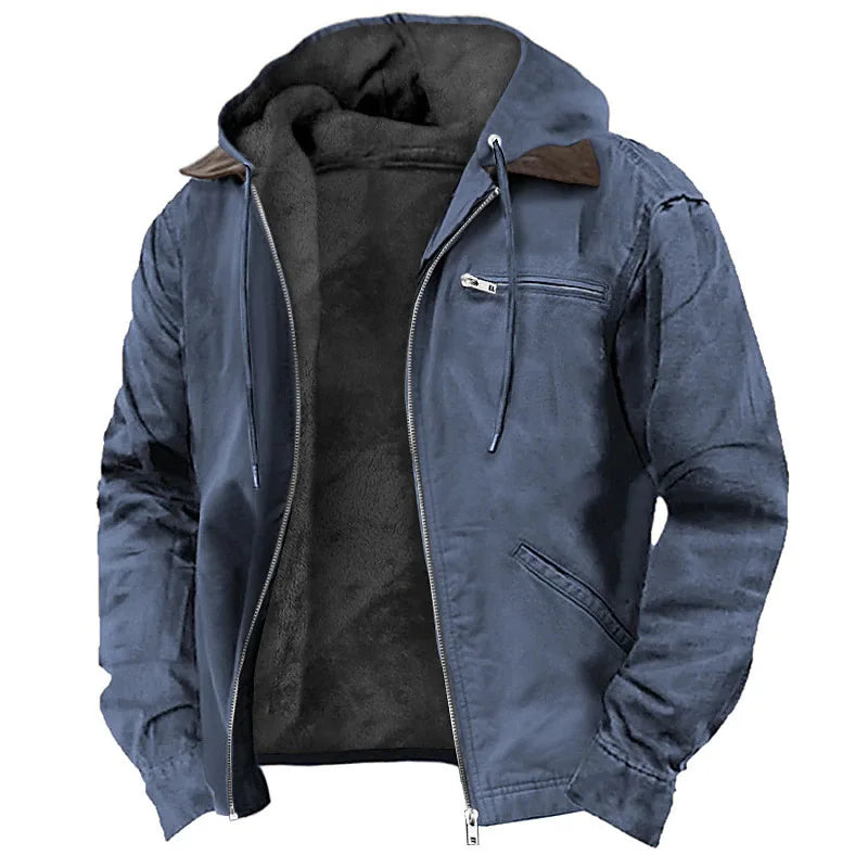 Jacket man 2026 casual coat casual European exclusive solid-color hooded cotton casual men's wear fleece zipper pocket jackets