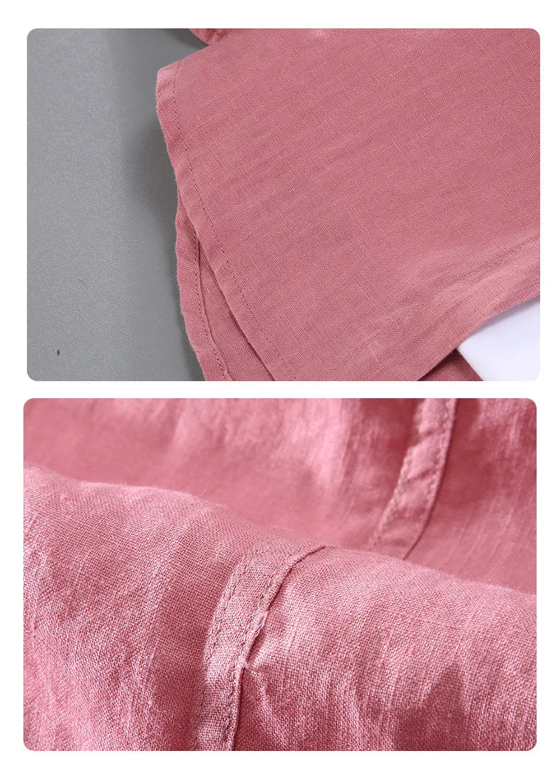 100% Linen Long Sleeve Shirt for Men Spring Fall Fashion Good Quality Solid Color Thin Breathable Healthy Lapel Blouse Tops Male