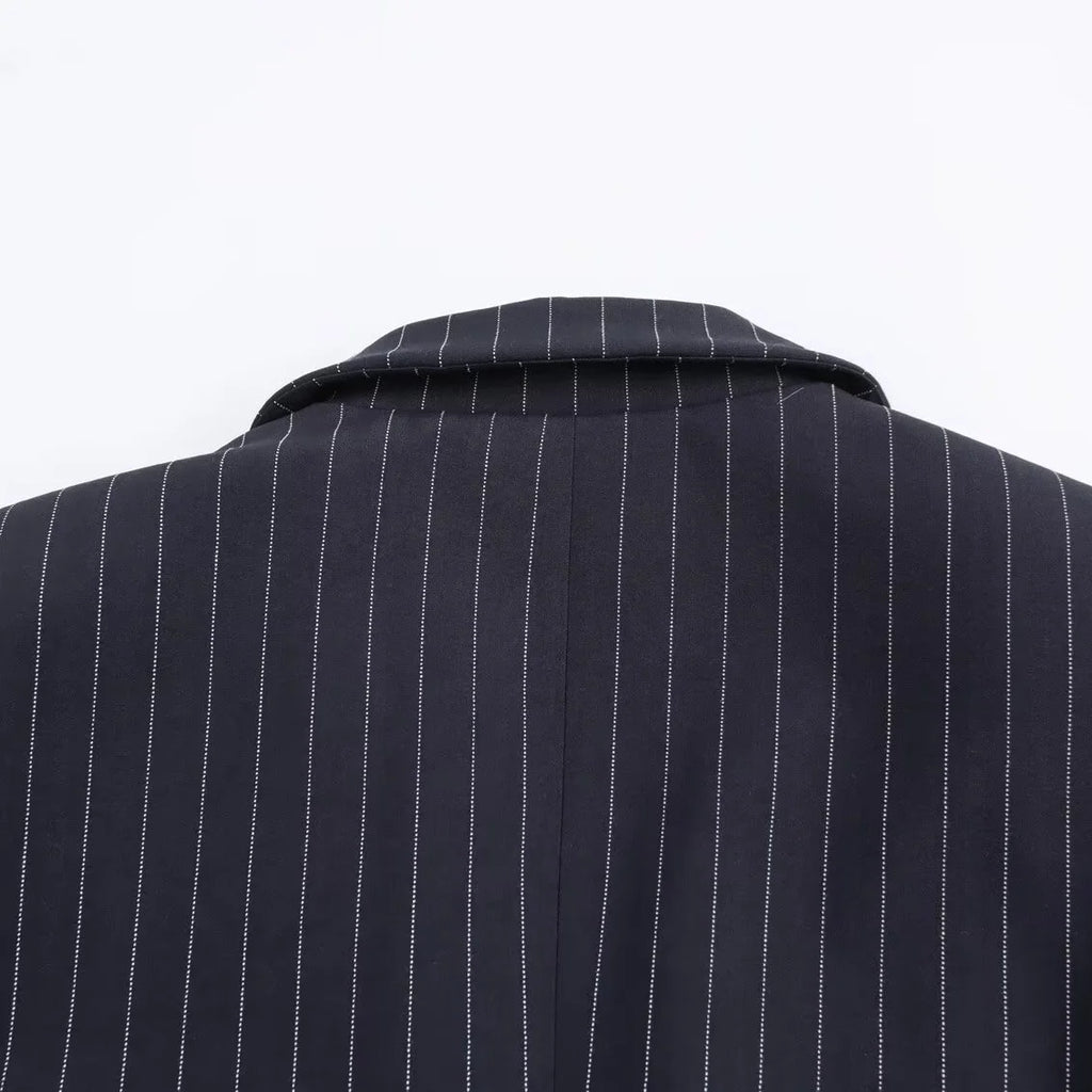 BSAY Blazers for Women Fashion Autumn Winter Loose Fine Stripes Long Sleeve Double-breasted Suits Jacket Chic Female Suit Coat