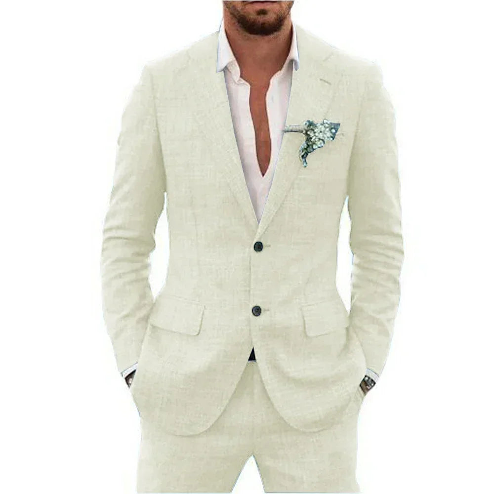 Men's Suits Casual Coat fitted tuxedo for groomsmen linen suit Full men's suits 2-piece jacket and pants Summer beach