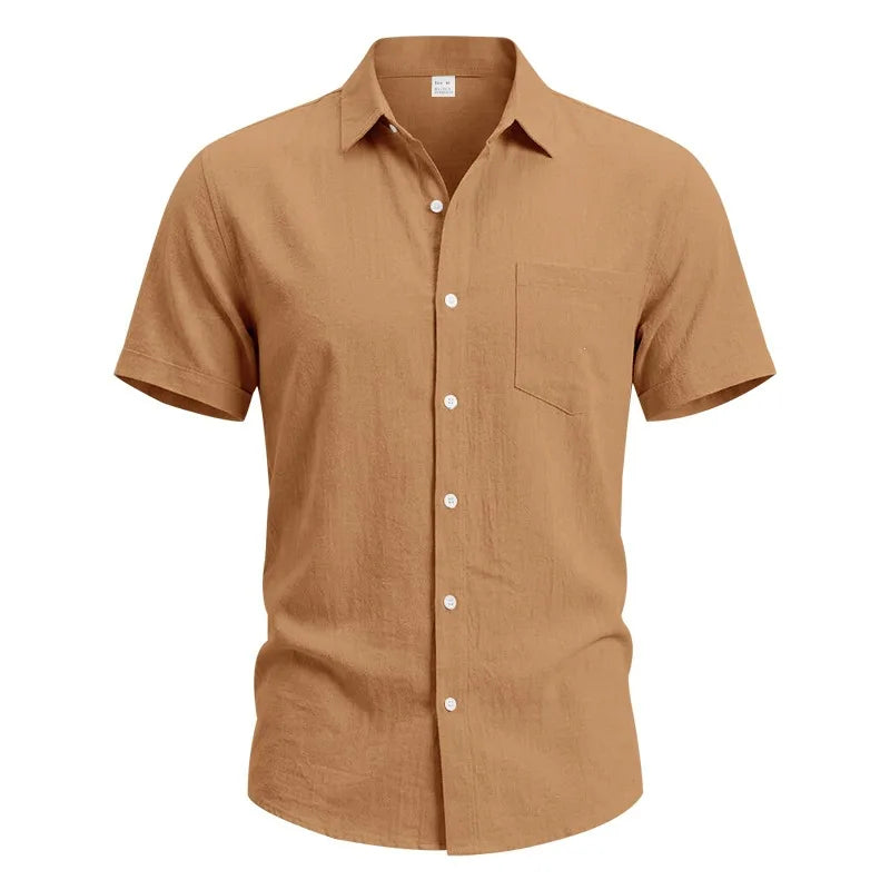 European and American Linen Top Men's Retro Casual Short-Sleeved Lapel Loose Beach Button-Up Shirt