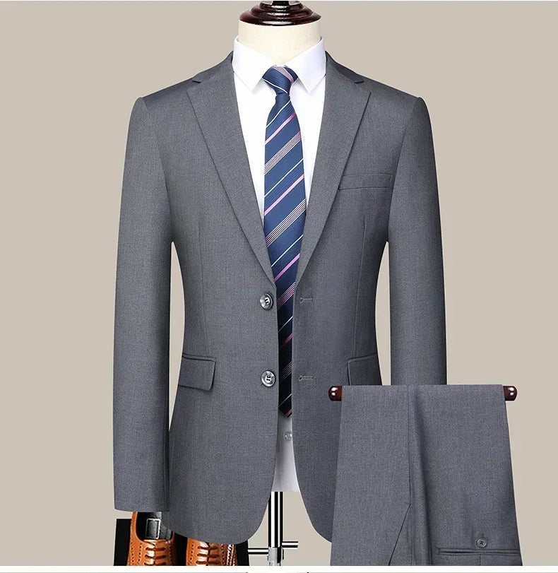 Suit (Blazer+Pants) Men's Fashion Business Outdoor Gentleman Trend Solid Color Casual Slim-fit Wedding Host Gentleman Suit S-6XL