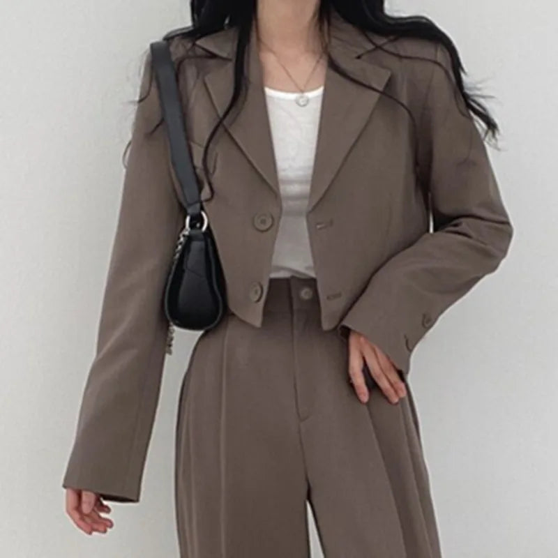 Suit Coat 2 Piece Set Women Blazer Jacket Straight Pants.