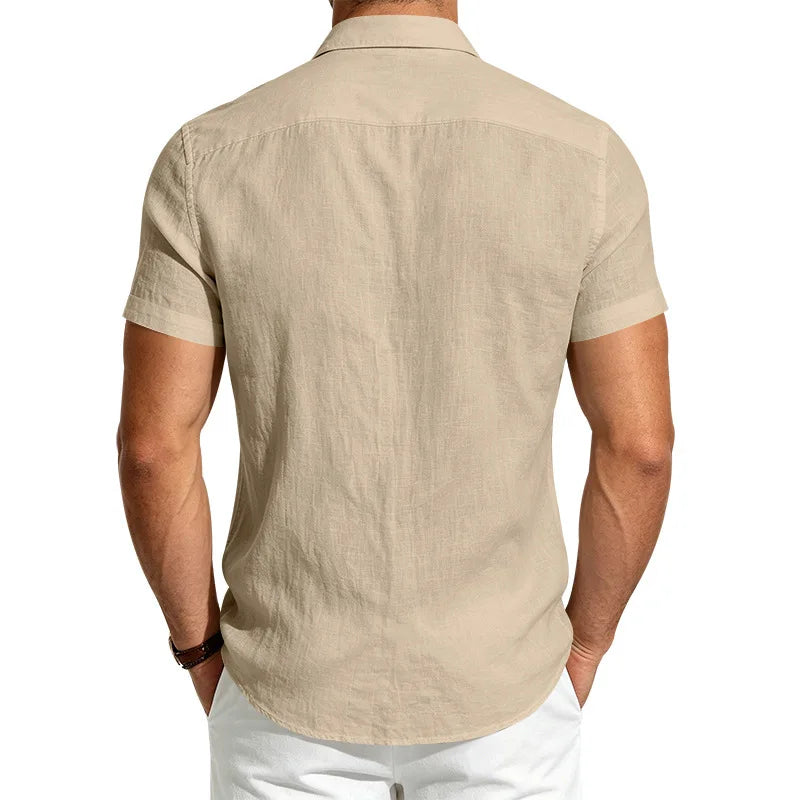European and American Linen Top Men's Retro Casual Short-Sleeved Lapel Loose Beach Button-Up Shirt