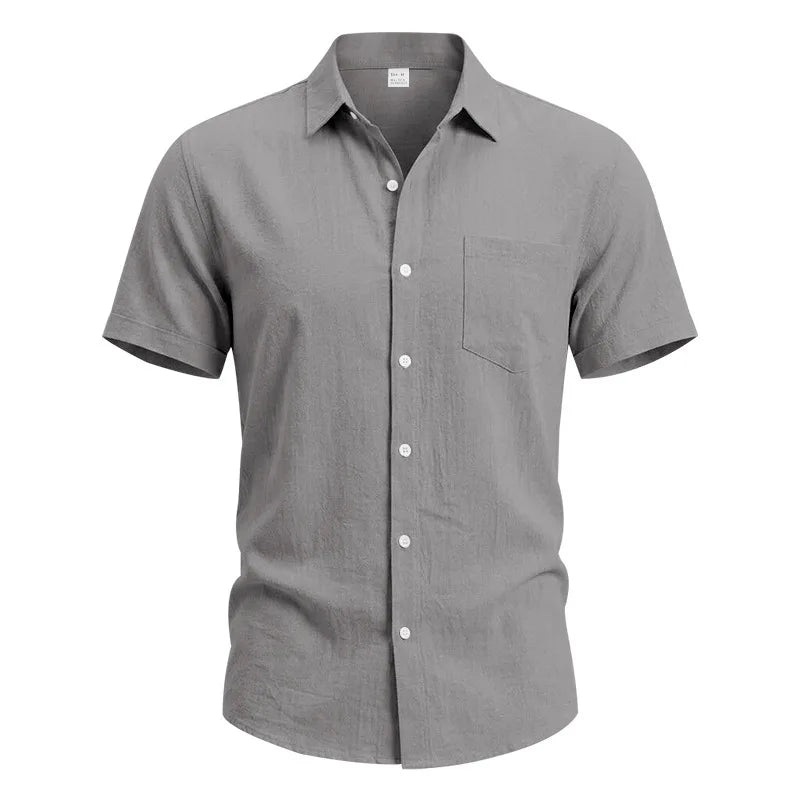 European and American Linen Top Men's Retro Casual Short-Sleeved Lapel Loose Beach Button-Up Shirt