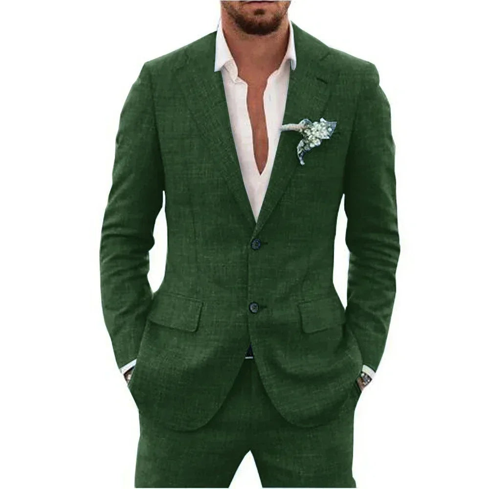 Men's Suits Casual Coat fitted tuxedo for groomsmen linen suit Full men's suits 2-piece jacket and pants Summer beach