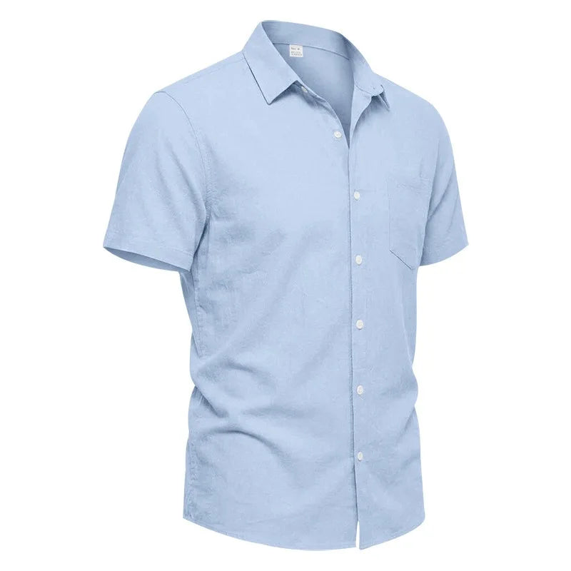 European and American Linen Top Men's Retro Casual Short-Sleeved Lapel Loose Beach Button-Up Shirt