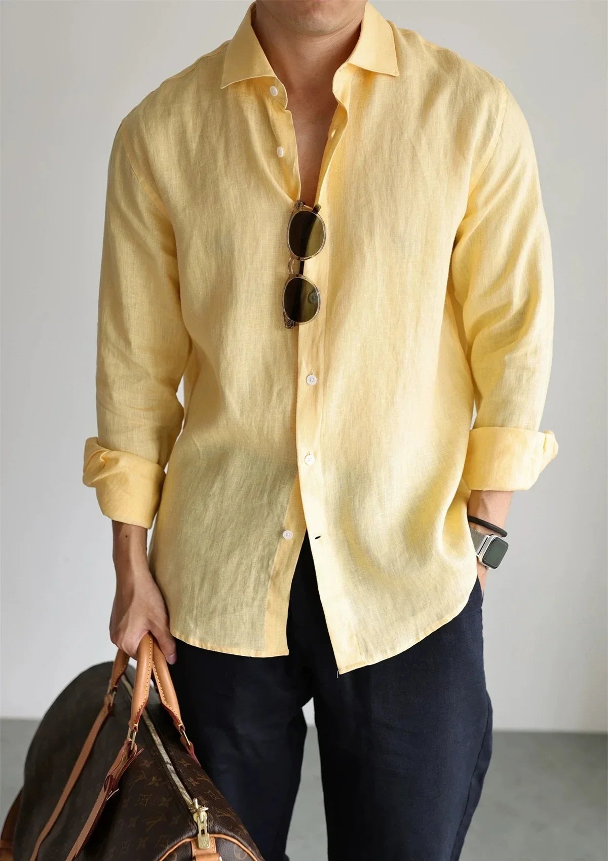 Men's Linen Shirt Cotton Blend Long Sleeve Button Down Casual Loose Fit Summer Breathable Tops Old Money Aesthetic Solid Color