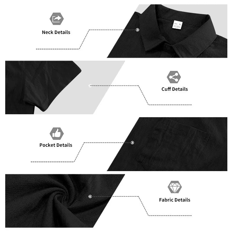 European and American Linen Top Men's Retro Casual Short-Sleeved Lapel Loose Beach Button-Up Shirt
