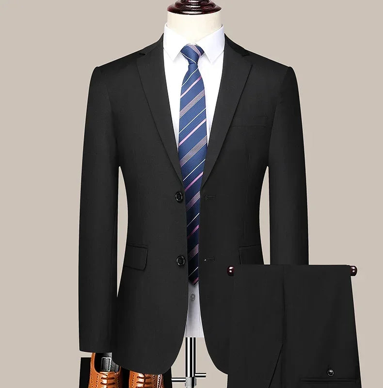 Suit (Blazer+Pants) Men's Fashion Business Outdoor Gentleman Trend Solid Color Casual Slim-fit Wedding Host Gentleman Suit S-6XL