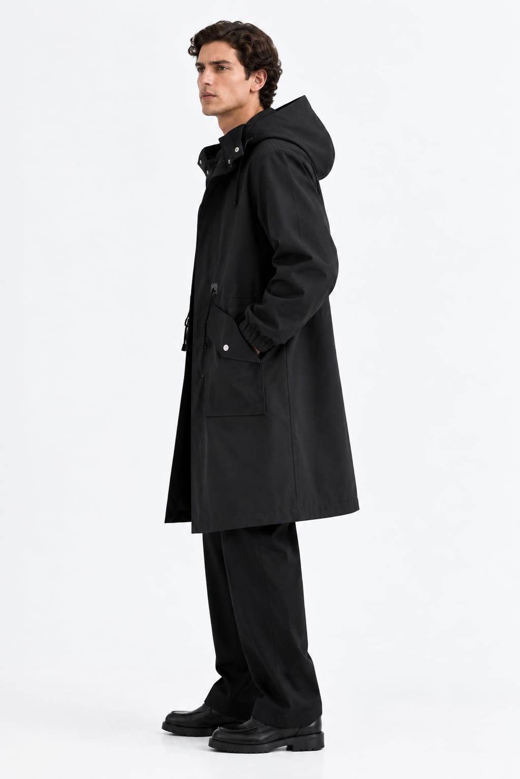 Black hooded longline coat