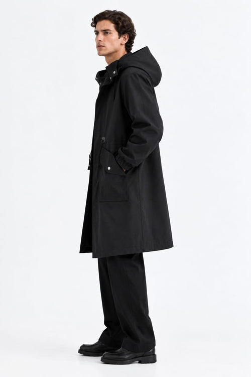 Black hooded longline coat