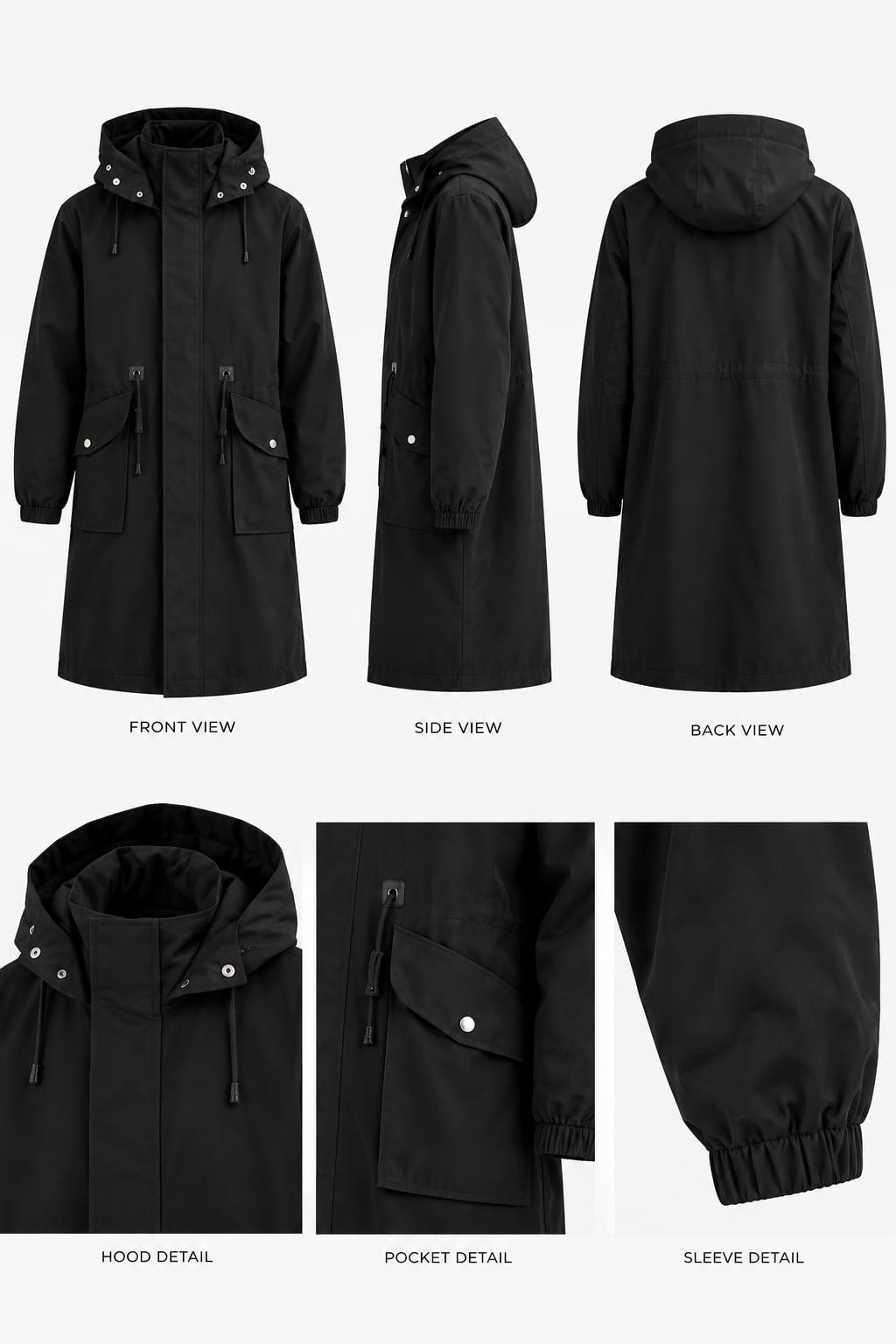 Black hooded longline coat