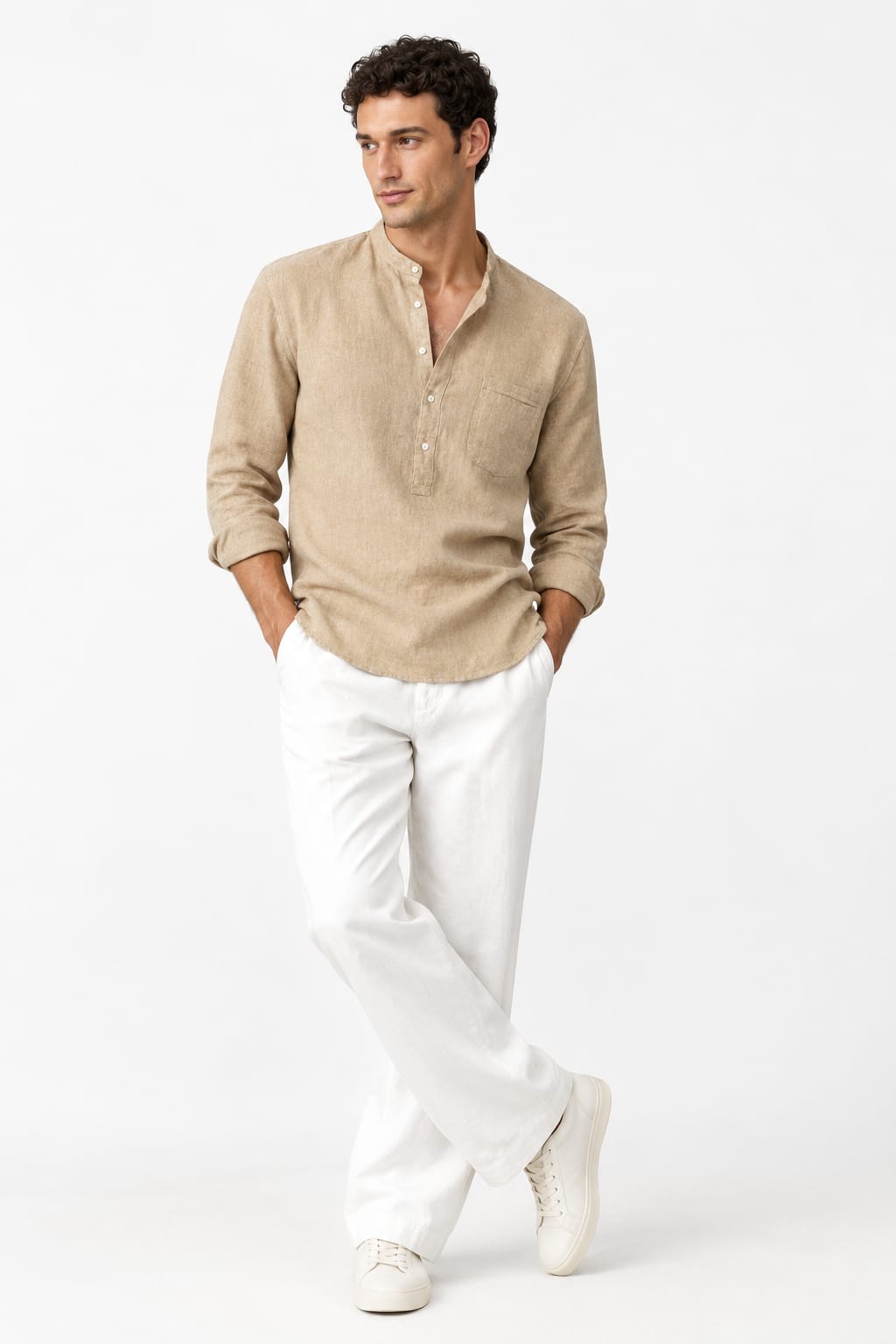 Cotton henley linen shirt