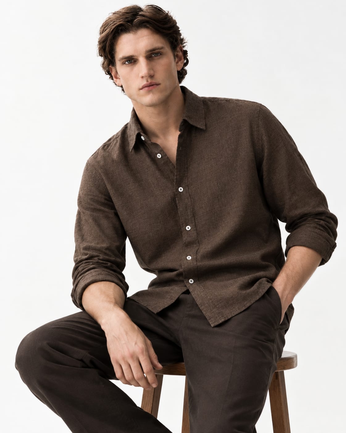Linen camp collar shirt